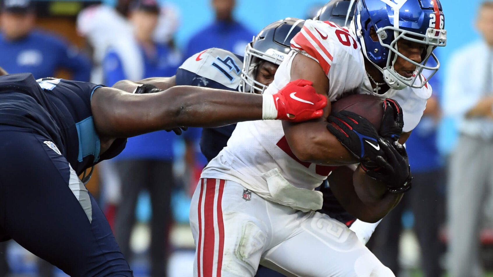 New York Giants running back Saquon Barkley runs during the second half against the Tennessee Titans