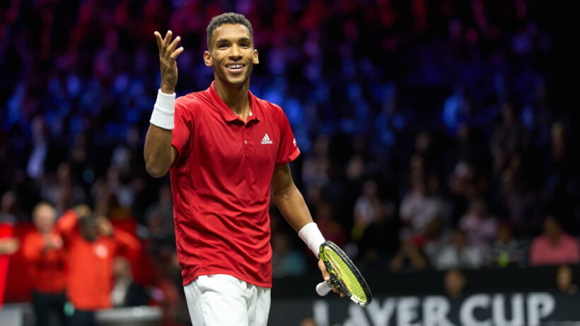 Felix Auger-Aliassime (CAN) reacts to a point against Matteo Berrettini (ITA) in a Laver Cup singles match