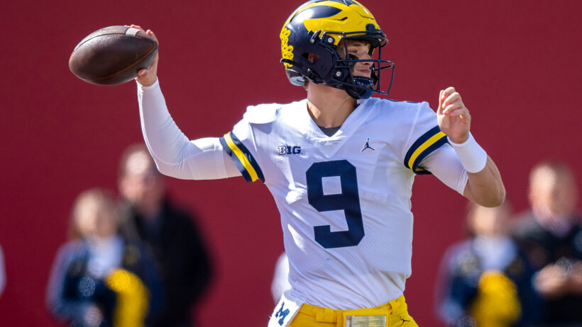 Michigan Wolverines quarterback J.J. McCarthy throws a pass
