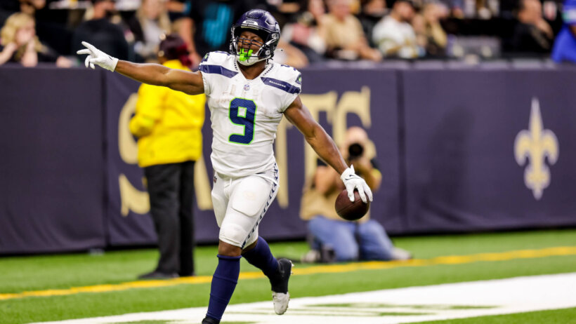 Seattle Seahawks running back Kenneth Walker III celebrates a TD