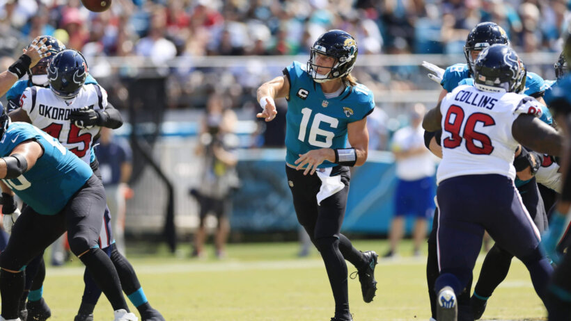 Jacksonville Jaguars quarterback Trevor Lawrence throws the ball