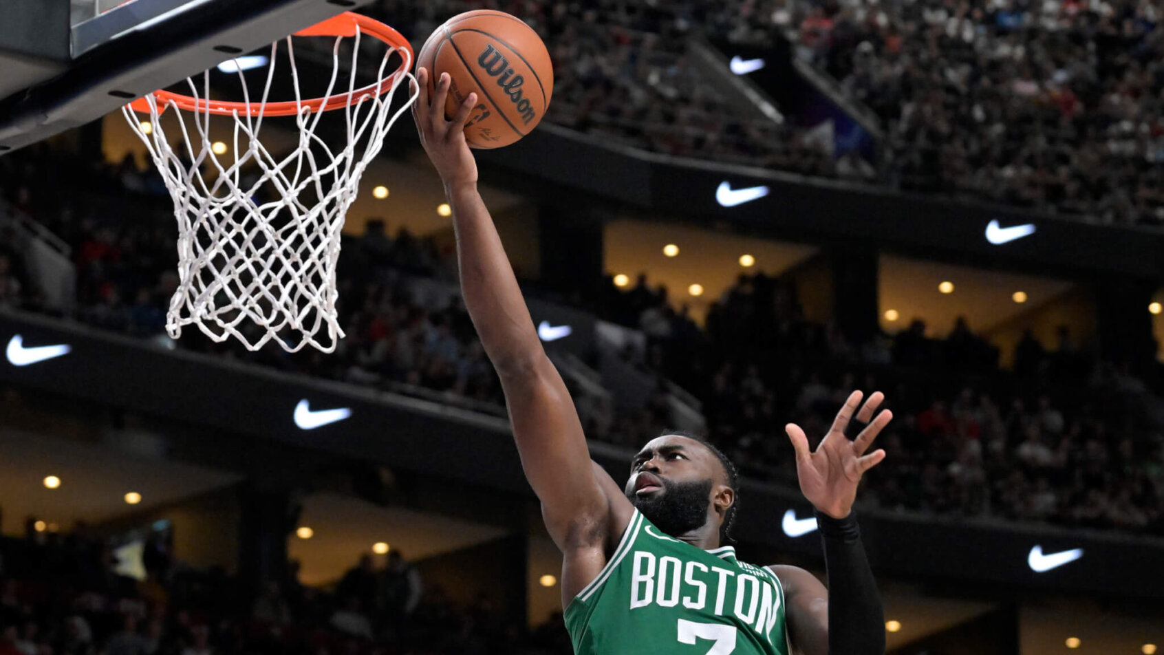 Jaylen Brown drives to the hoop