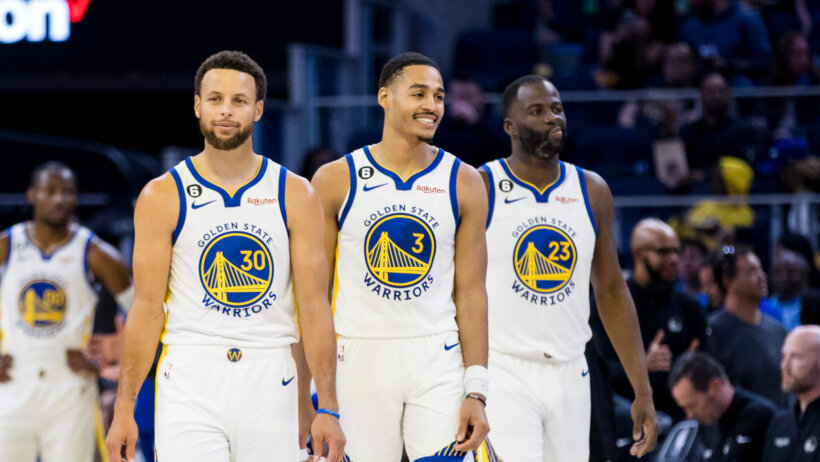 Golden State Warriors walking onto the court