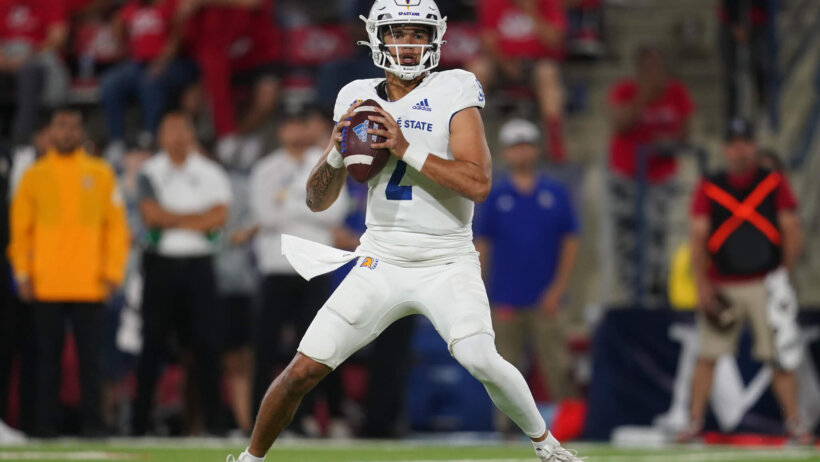 San Jose State Spartans quarterback Chevan Cordeiro looks to throw a pass