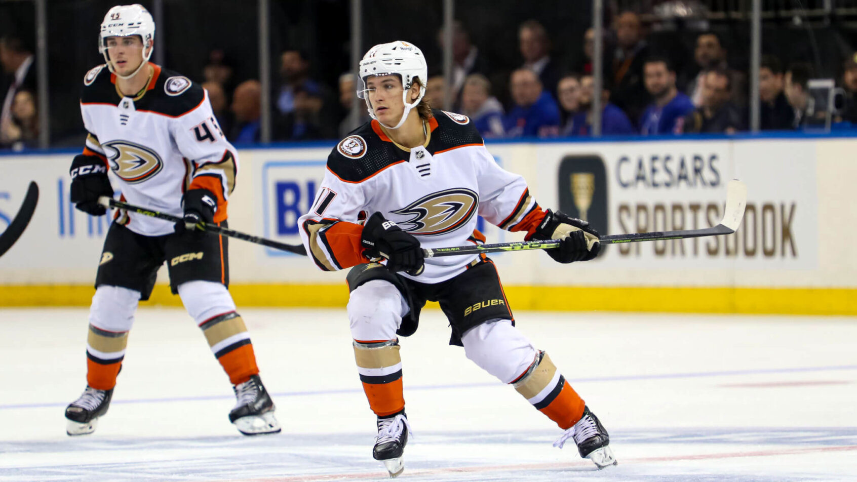 Anaheim Ducks center Trevor Zegras skates