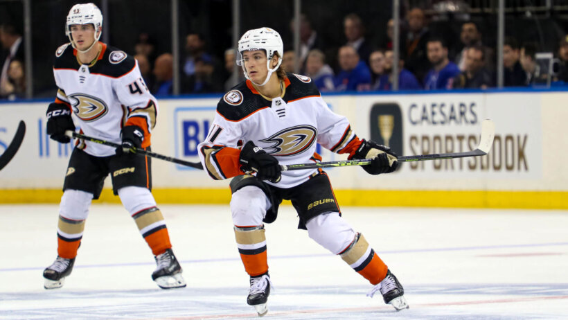 Anaheim Ducks center Trevor Zegras skates