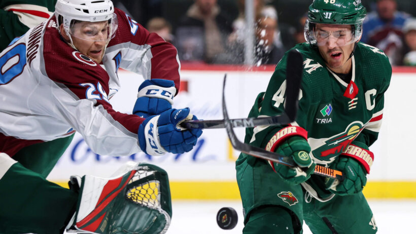 Nathan MacKinnon pursues puck