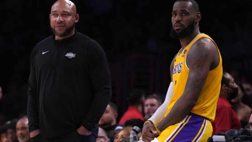 Los Angeles Lakers coach Darvin Ham and forward LeBron James