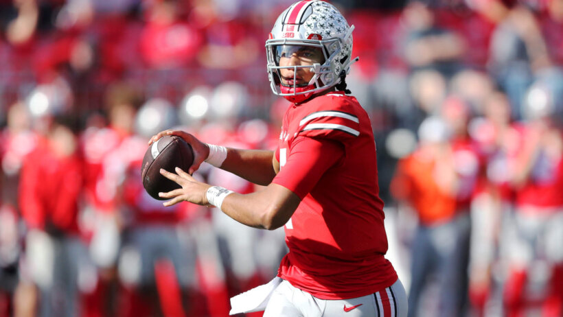 Ohio State Buckeyes quarterback C.J. Stroud on the move