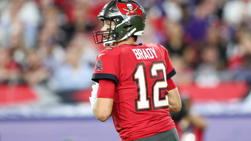 Tampa Bay Buccaneers quarterback Tom Brady drops back to pass