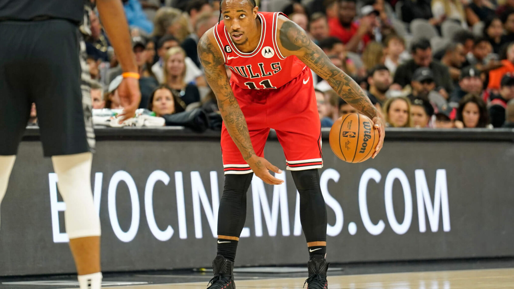 Chicago Bulls forward DeMar DeRozan stares down a defender
