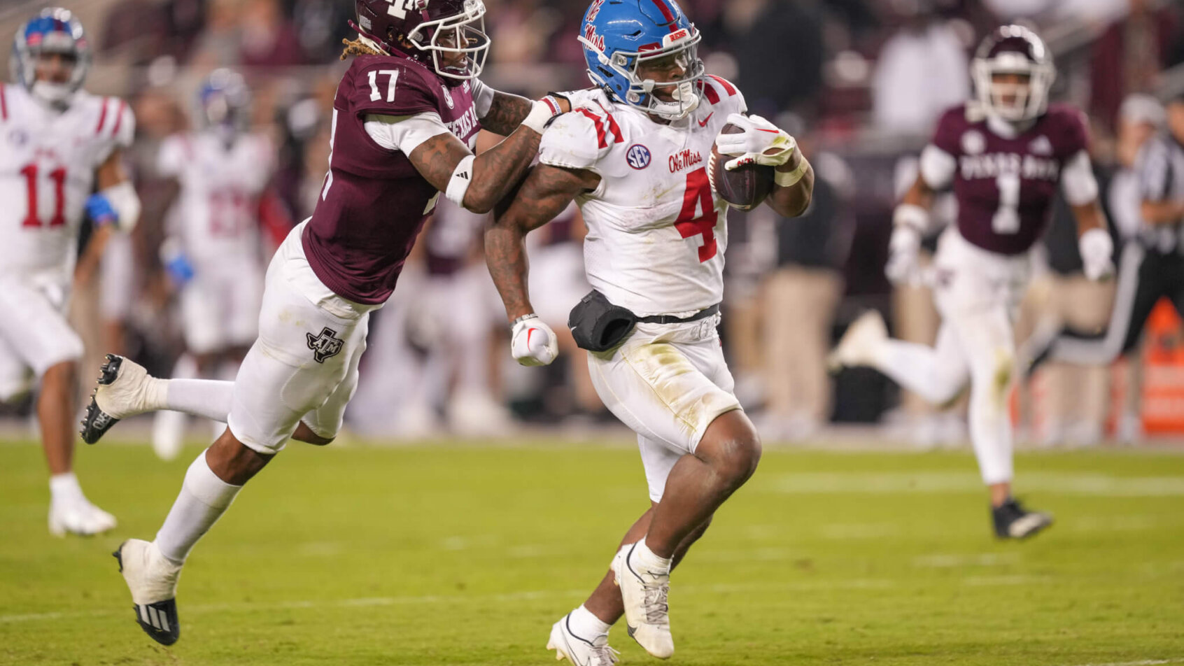Ole Miss Rebels running back Quinshon Judkins runs the ball