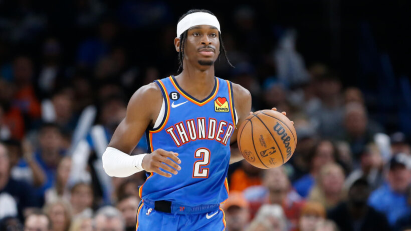 Oklahoma City Thunder guard Shai Gilgeous-Alexander dribbling