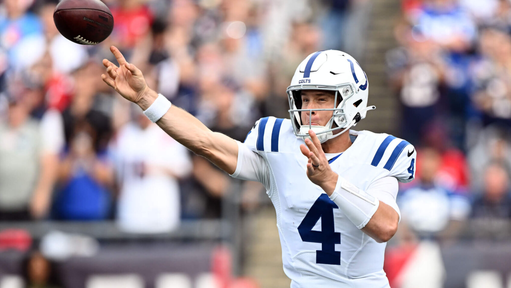 Indianapolis Colts quarterback Sam Ehlinger throws the ball