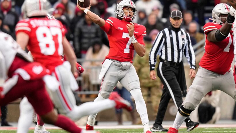 Ohio State Buckeyes quarterback C.J. Stroud throws the football