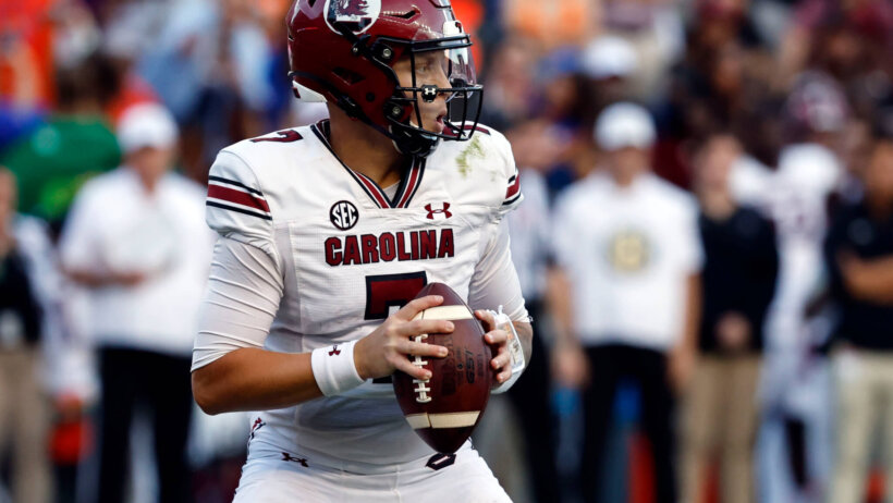 South Carolina Gamecocks quarterback Spencer Rattler drops back to pass