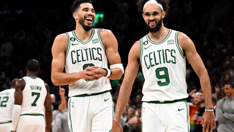 Derrick White and Jayson Tatum celebration