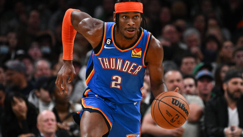 Oklahoma City Thunder guard Shai Gilgeous-Alexander dribbling