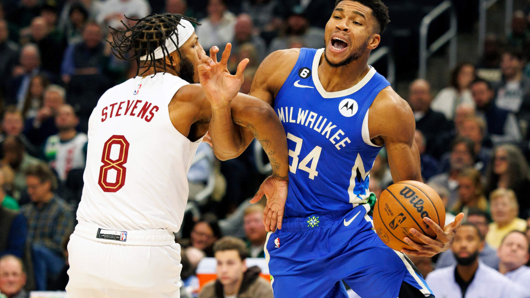 Milwaukee Bucks forward Giannis Antetokounmpo getting fouled