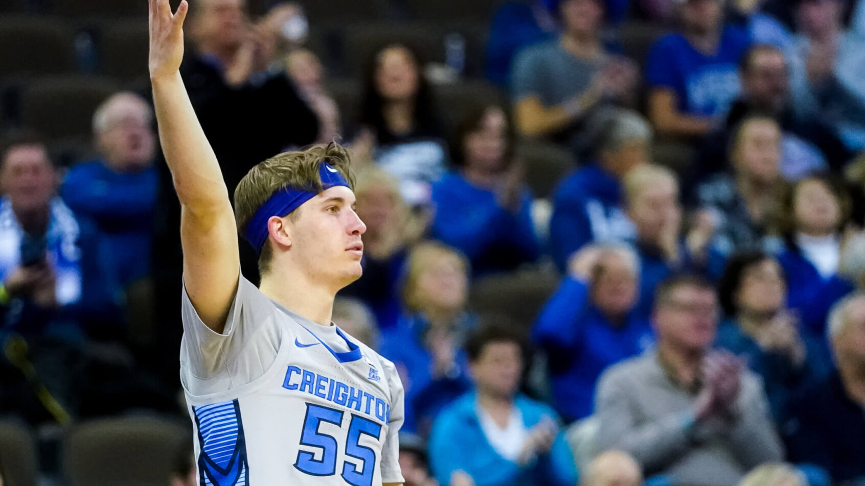 Creighton Bluejays guard Baylor Scheierman celebrates a basket