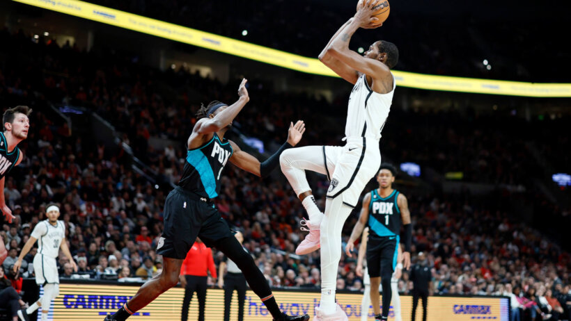 Brooklyn Nets power forward Kevin Durant shooting a jumper