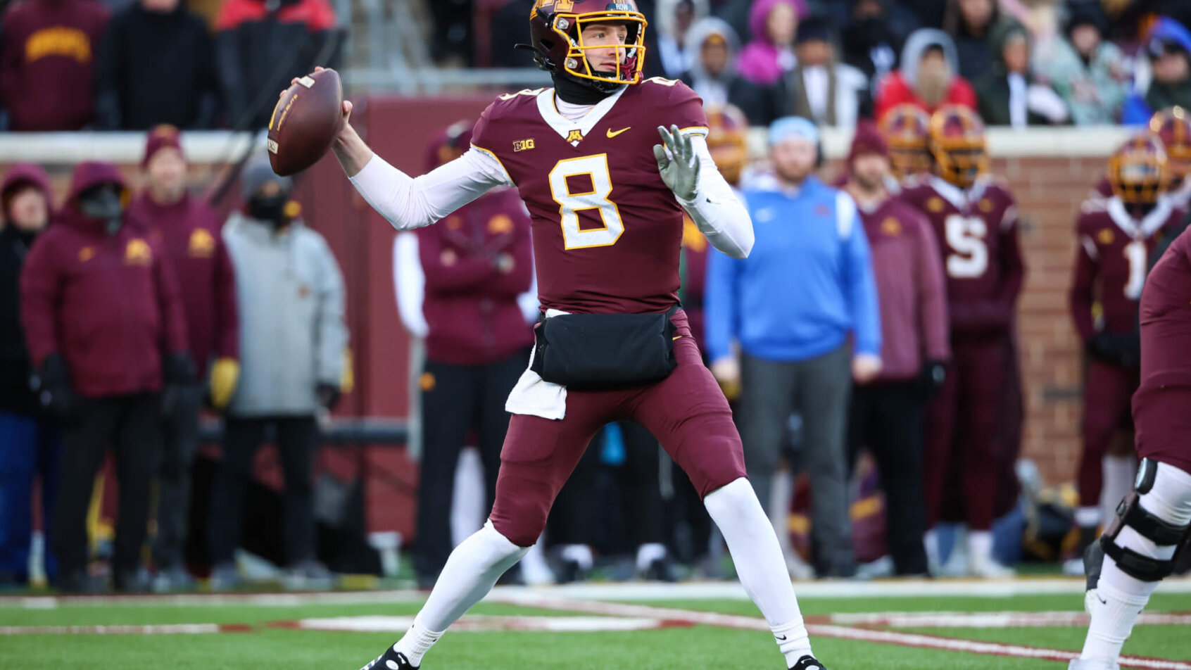 Minnesota Golden Gophers quarterback Athan Kaliakmanis throws the ball
