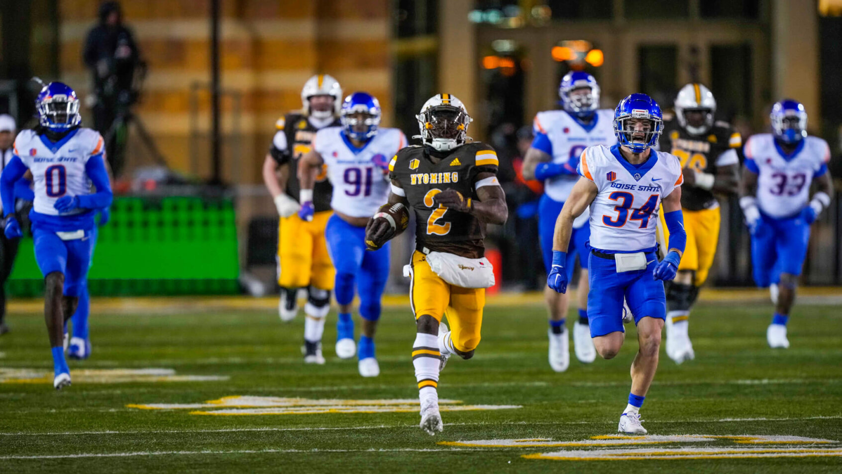 Wyoming Cowboys running back Titus Swen runs for a touchdown
