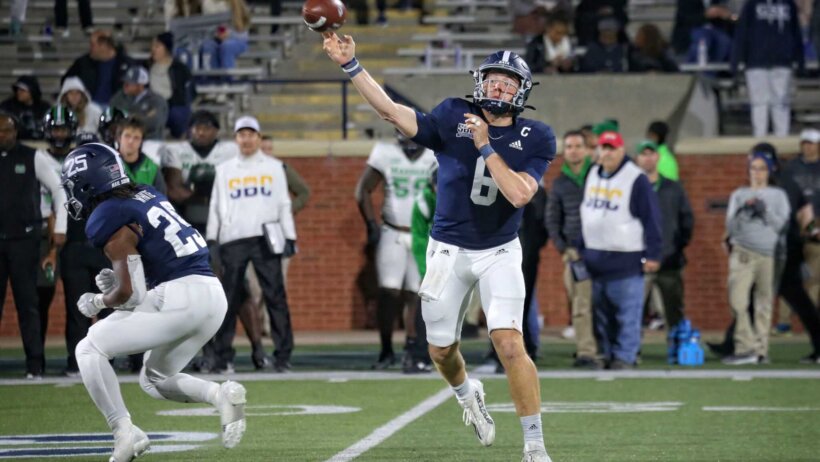 Georgia Southern quarterback Kyle Vantrease passes the football