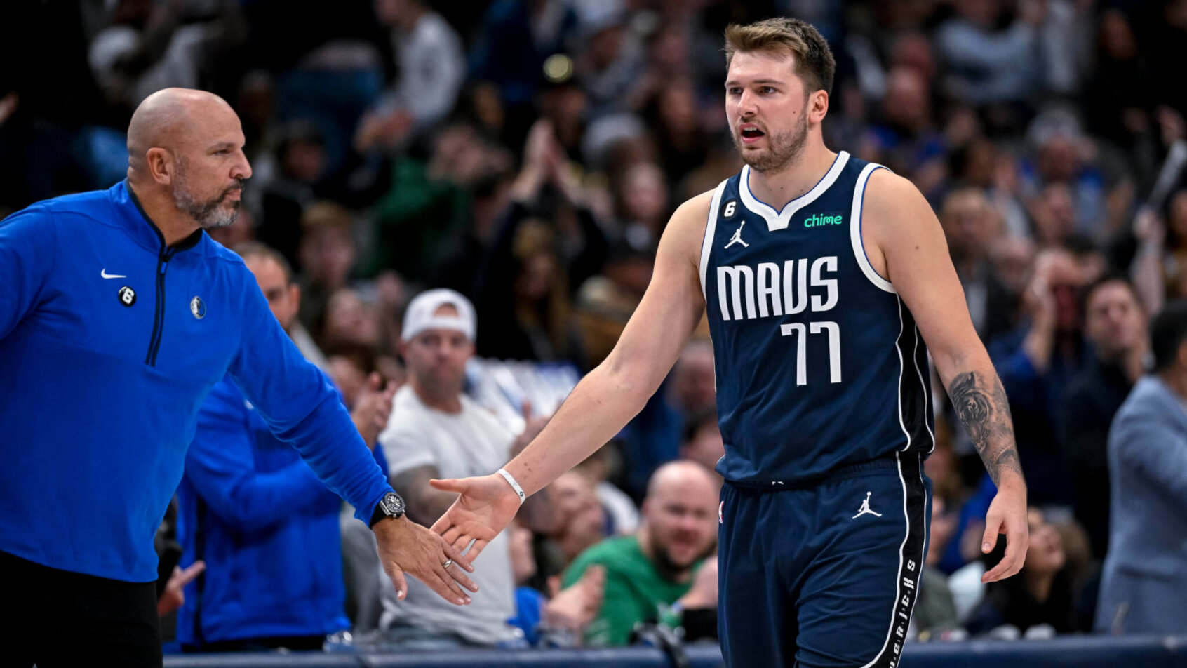 Dallas Mavericks guard Luka Doncic walking off the court