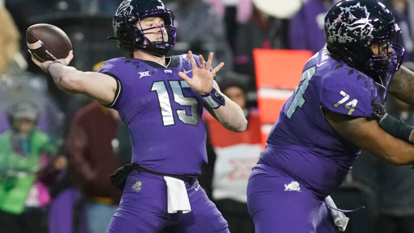 TCU Horned Frogs quarterback Max Duggan throwing a pass
