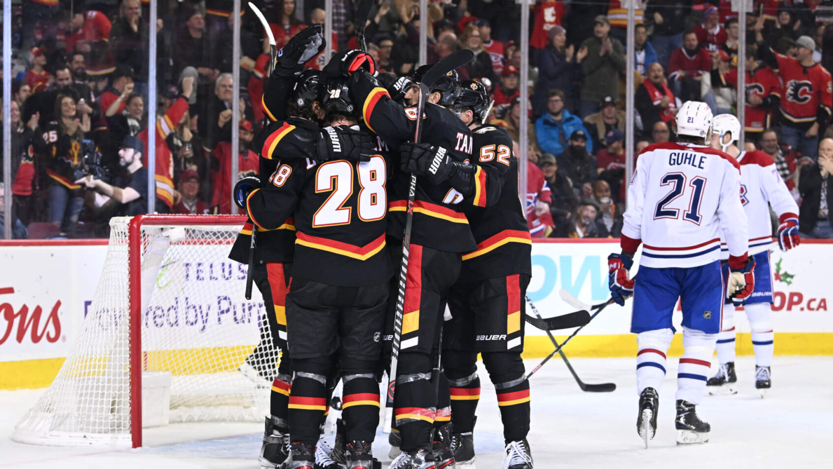 Calgary Flames forward Elias Lindholm celebrates his goal