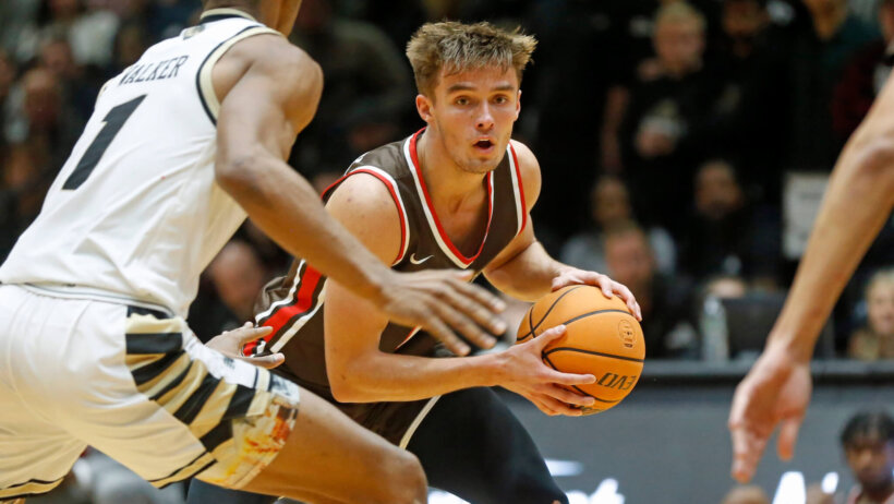Paxson Wojcik holds the ball