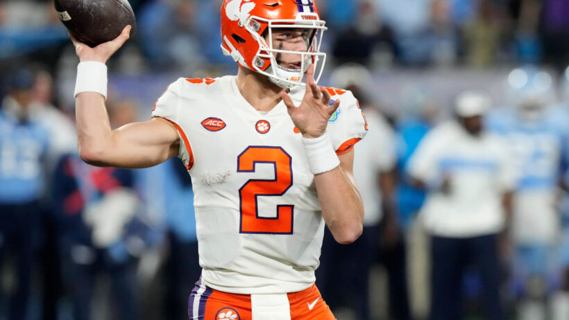 Clemson Tigers quarterback Cade Klubnik throws the football