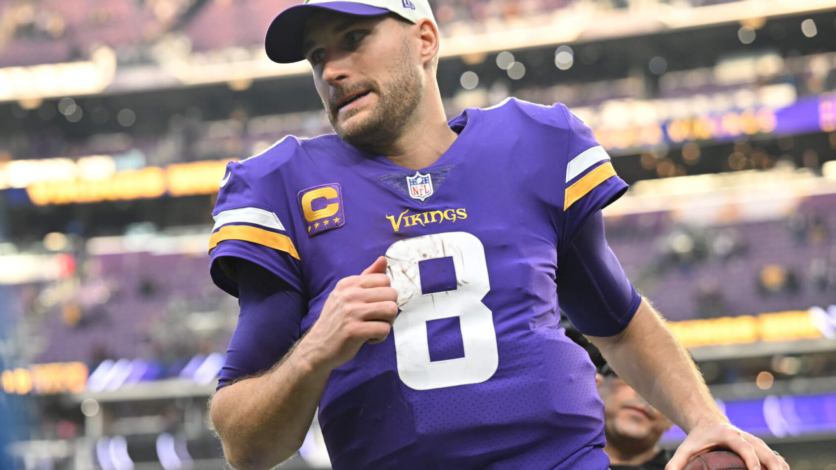 Minnesota Vikings quarterback Kirk Cousins reacts