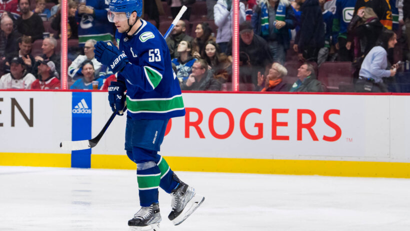 Vancouver Canucks forward Bo Horvat celebrates his goal against the Montreal Canadiens