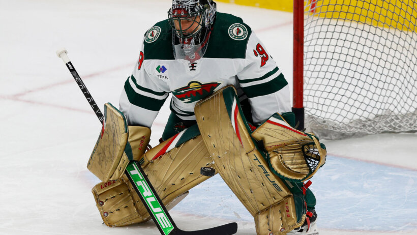Minnesota Wild goaltender Marc-Andre Fleury makes a save during warmup
