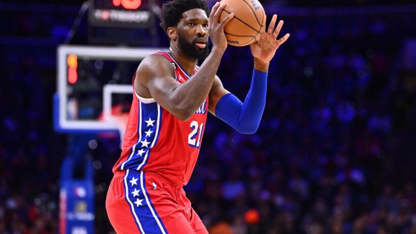 Philadelphia 76ers center Joel Embiid controls the ball