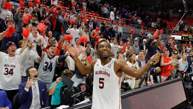Auburn Tigers forward Chris Moore after a win
