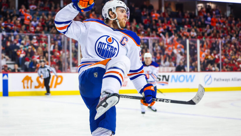 Edmonton Oilers center Connor McDavid celebrates goal