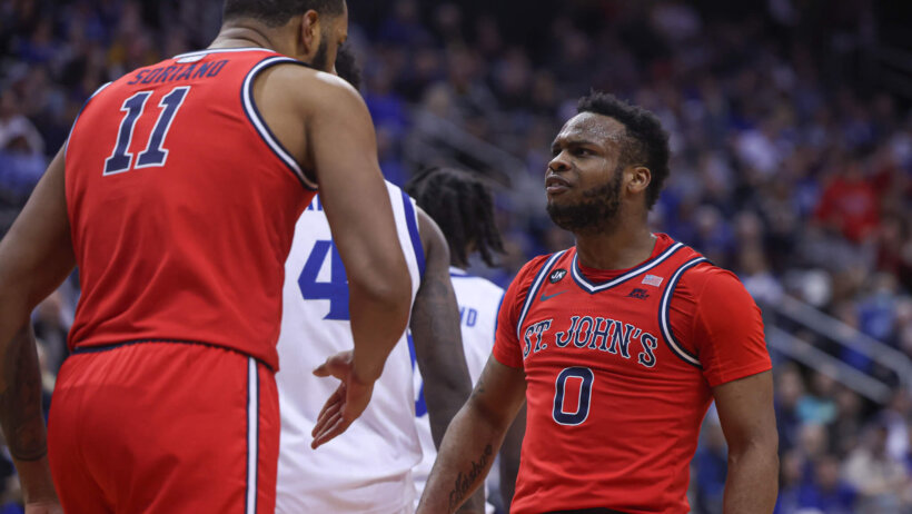 St. John's Red Storm guard Posh Alexander reacts after a basket