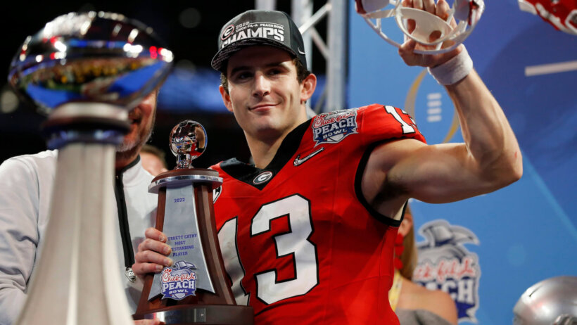 Georgia quarterback Stetson Bennett celebrates