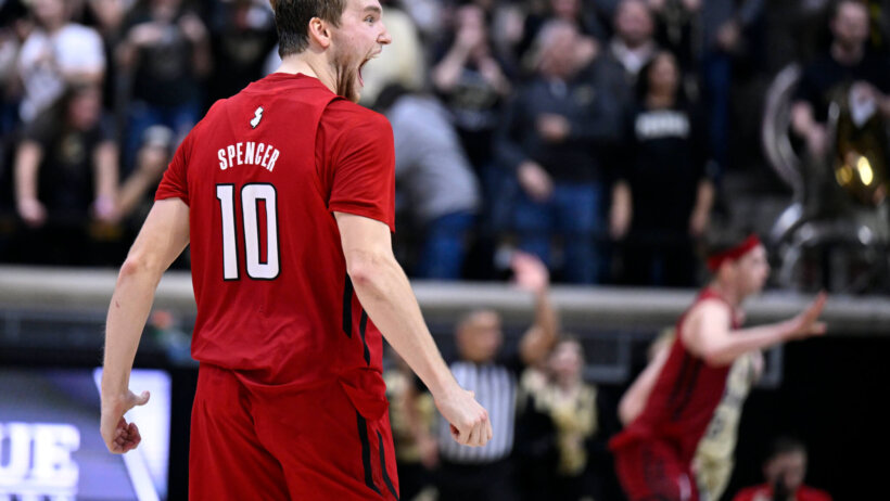 Rutgers Scarlet Knights guard Cam Spencer screaming