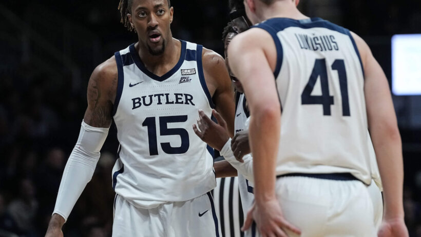 Butler players celebrate a bucket