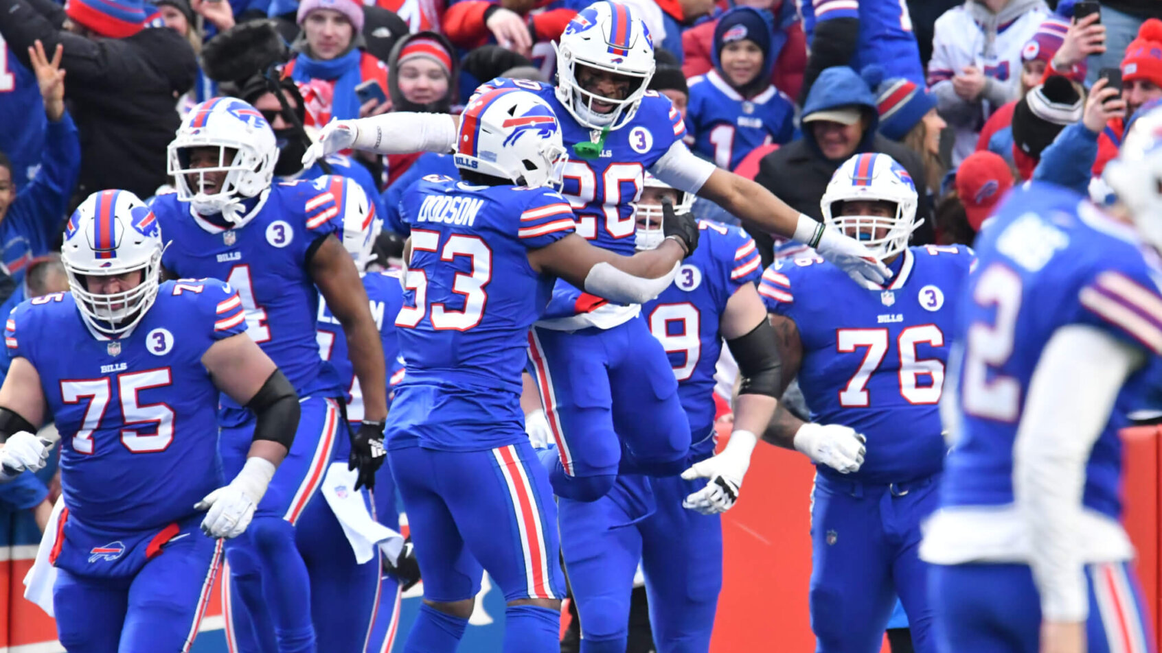 Buffalo Bills players celebrating together