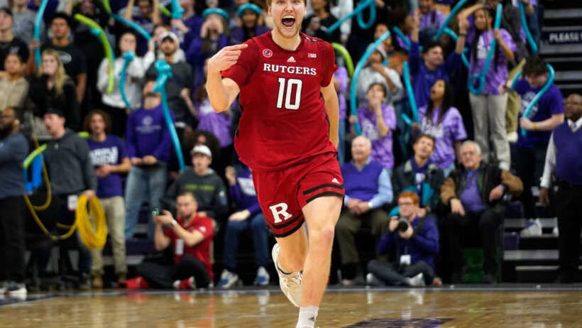 Cam Spencer reacts; Rutgers Scarlet Knights