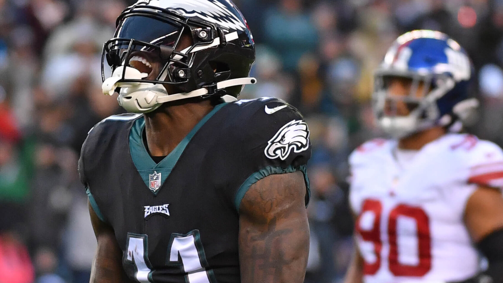 Eagles WR AJ Brown celebrates against the NY Giants