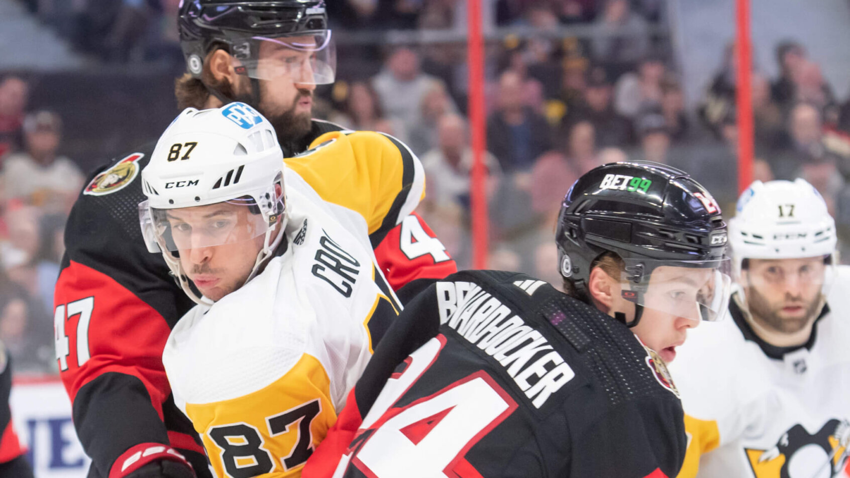 Sidney Crosby vs Mark Kastelic; Pittsburgh Penguins