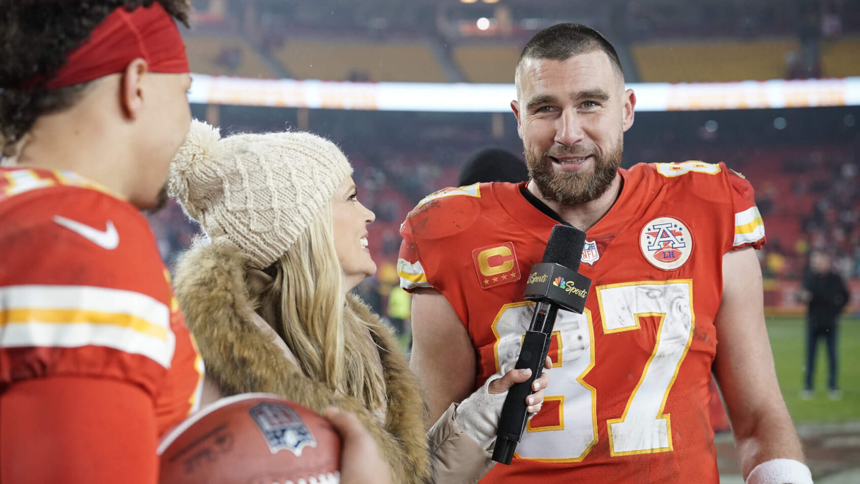 Kansas City Chiefs players Patrick Mahomes and Travis Kelce.
