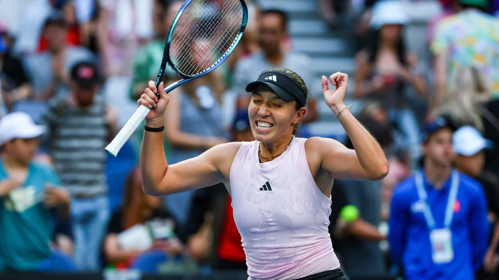Jessica Pegula celebrating a point during a match at the Australian Open.