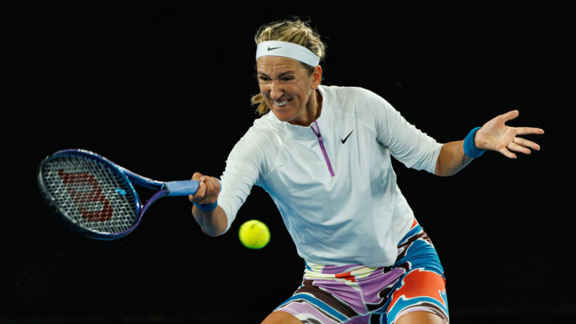 Victoria Azarenka of Belarus hits a shot